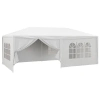 Gazebo Tendone per Feste 6x3m con Pareti Laterali Rimovibili, Porte e Finestre, Bianco