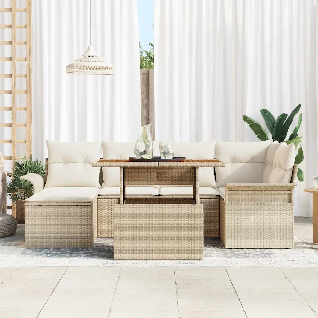 Set Divano da Giardino 7 pcs Beige e Crema polyrattan
