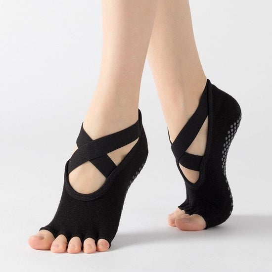 Calze Antiscivolo a Mezza Tocca - Calze con Presa Basse per Pilates, Barre e Yoga - Nero