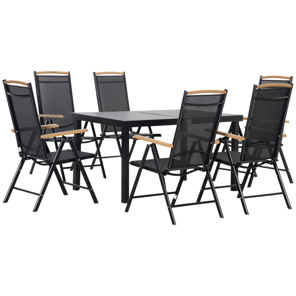 Set giardino 6 posti ¨C zephmum ¨C tavolo 140 cm, sedie pieghevoli, alluminio, nero