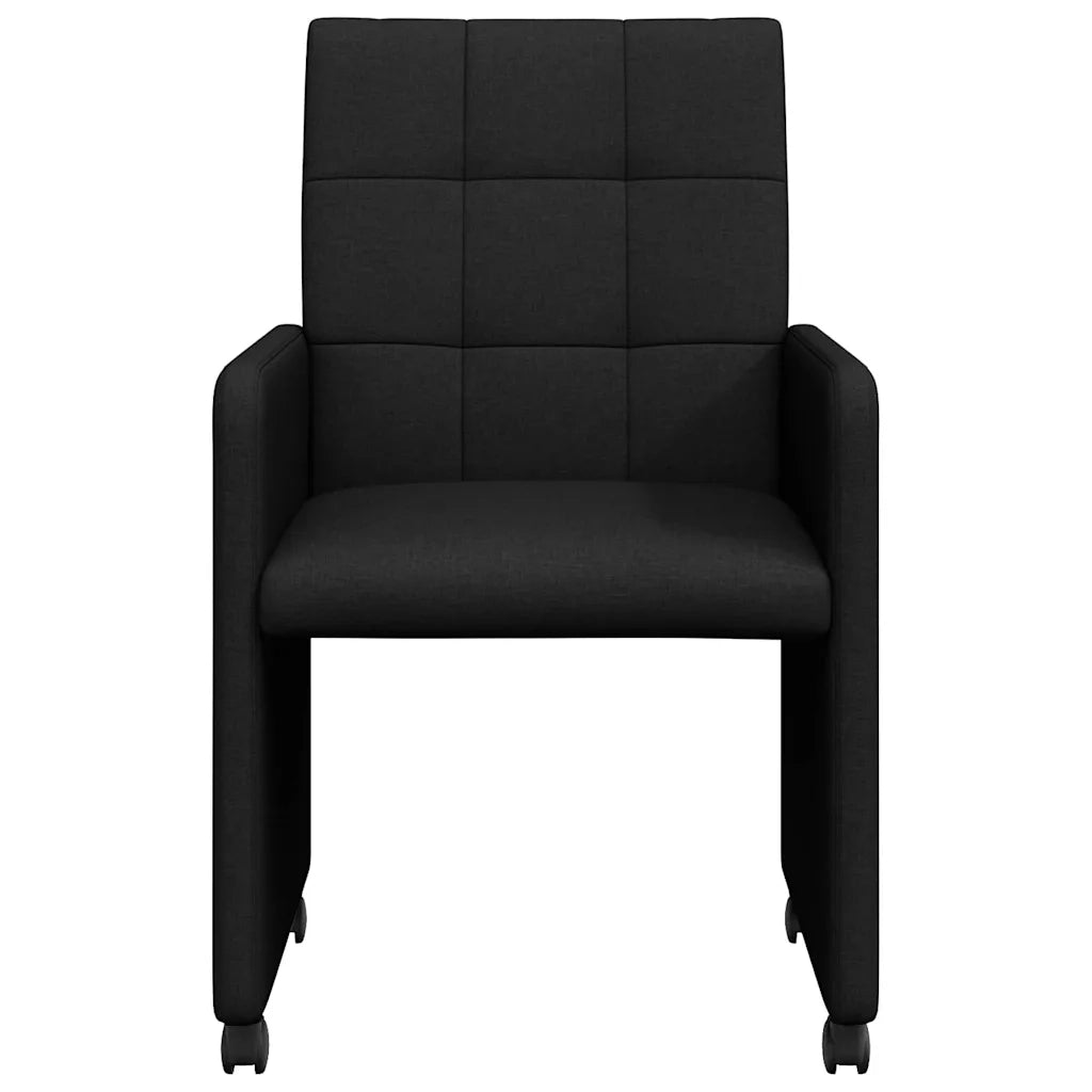 Sedie da Pranzo con Ruote 2 pcs Nero 58 x 65 x 94 cm Tessuto