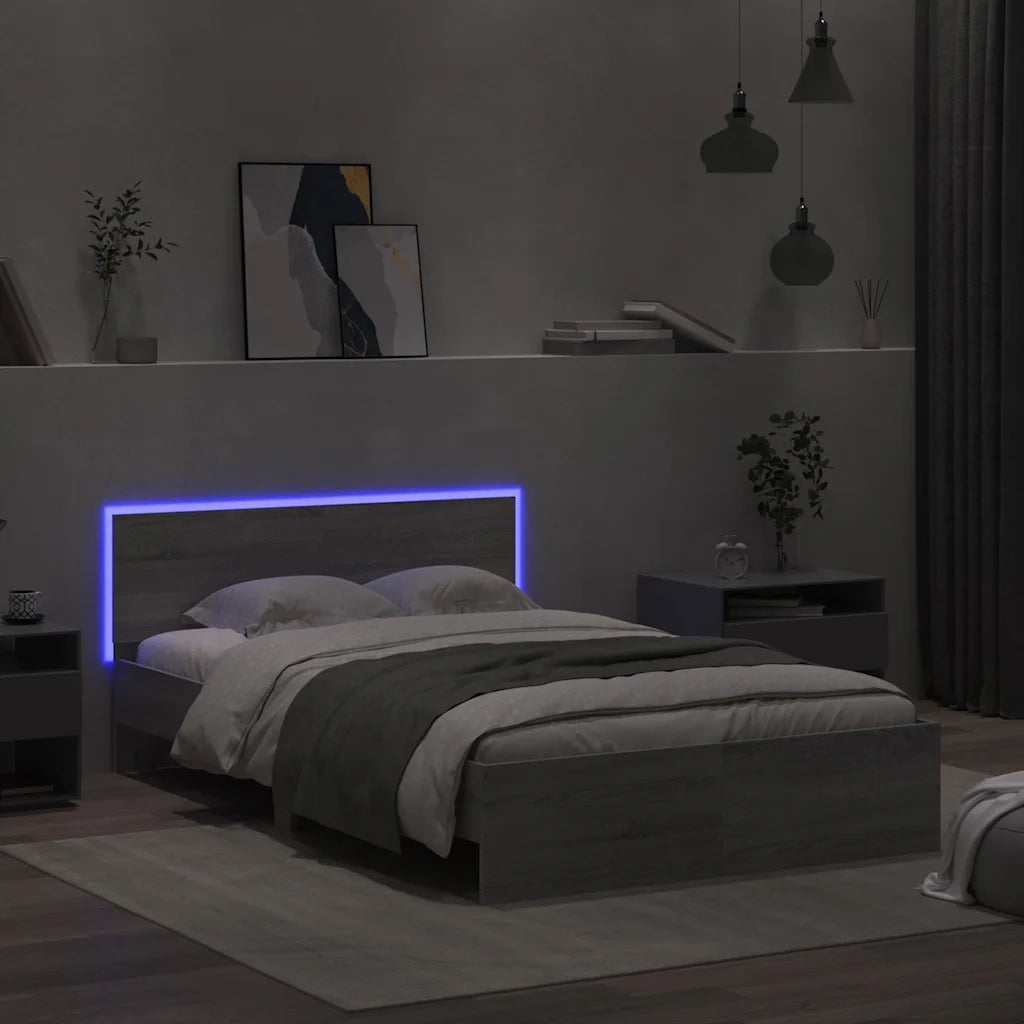 Giroletto con Testiera e LED Grigio Sonoma 140x200 cm