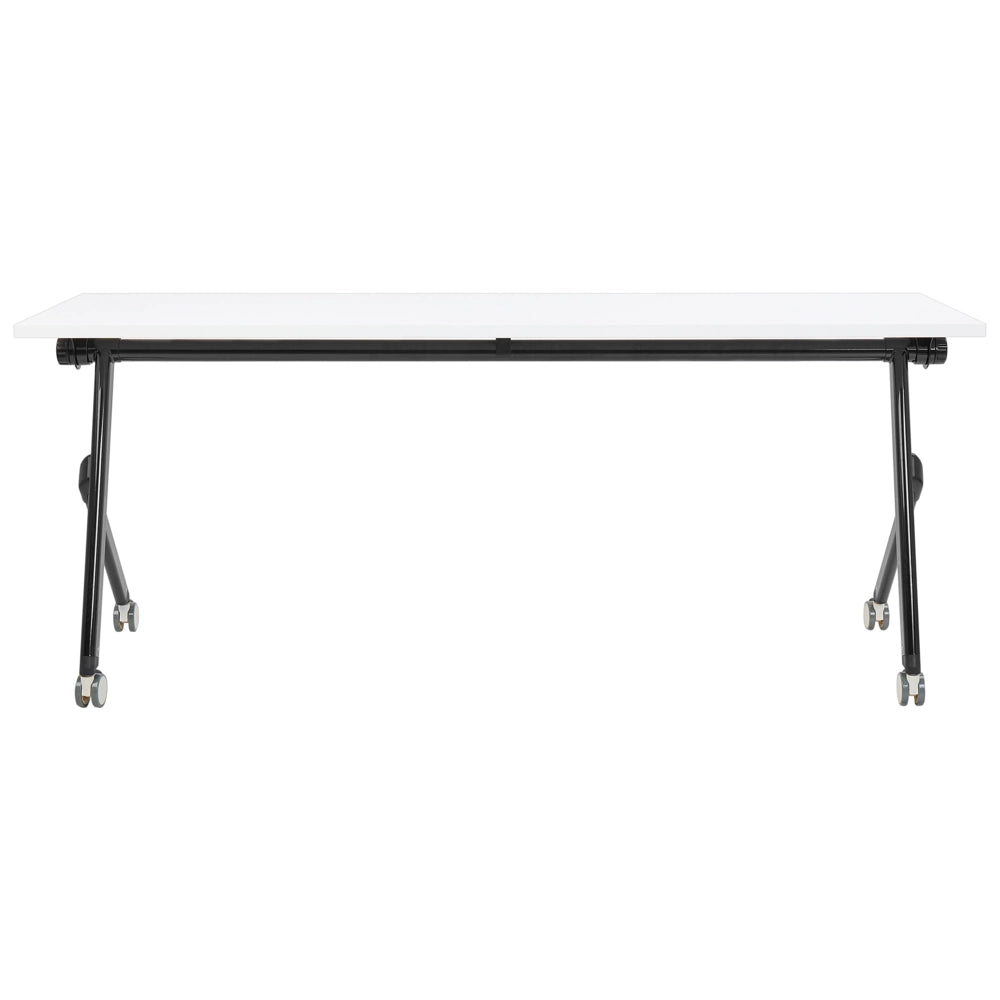 Scrivania rettangolare pieghevole con rotelle portatile con struttura in metallo bianco e nero 180 x 60 stile moderno