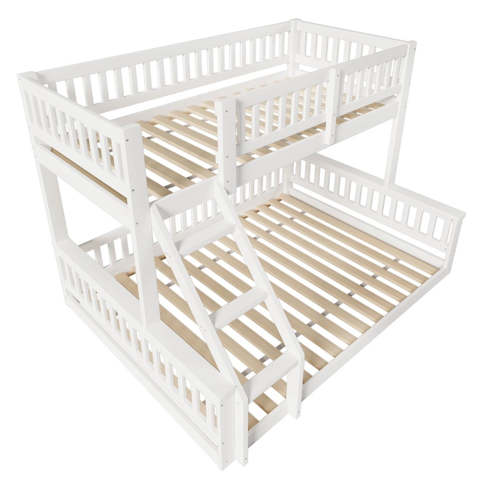 Letto a Castello ¨C MINIMAL ¨C Bianco, 90x200 + 140x200, con Rete a Doghe, Senza Materasso