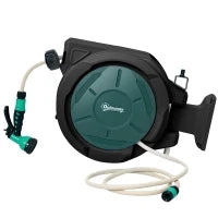 Avvolgitubo da giardino con supporto a muro e maniglia girevole a 180°, 59 x 23 x 42 cm, Nero