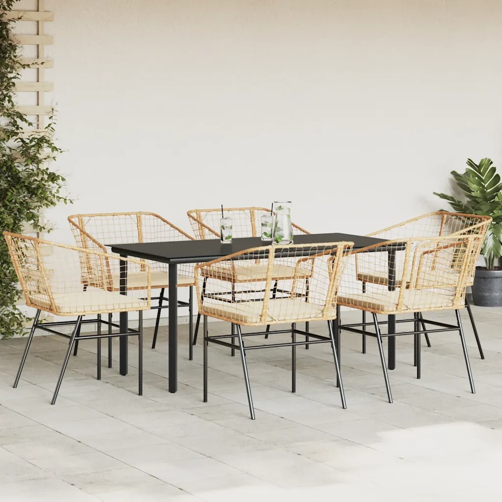 vidaXL Set Pranzo da Giardino 7pz con Cuscini Marrone Polyrattan Vetro
