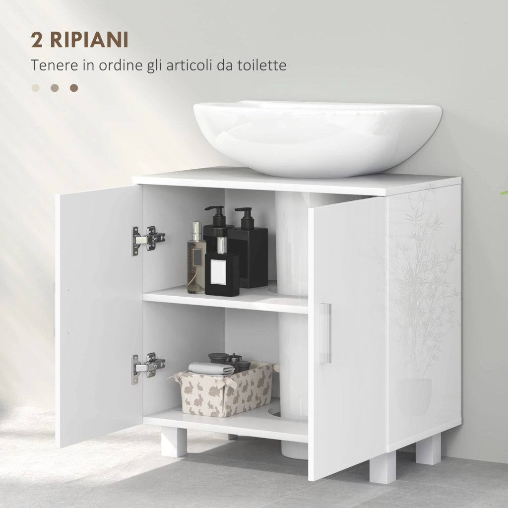 Mobile Sotto Lavabo Bagno a 2 Ante con Ripiano Centrale, in MDF, 60x35x60 cm, Bianco