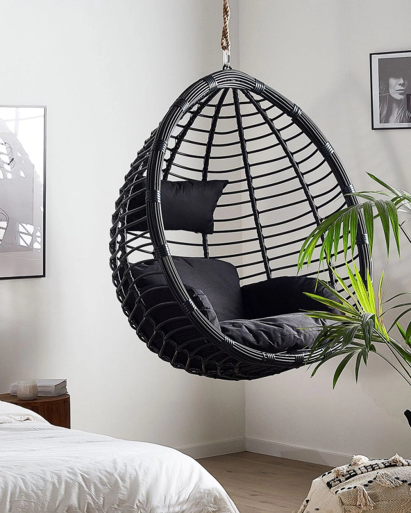 Sedia sospesa poltrona pensile in rattan Nero per interni ed esterni a forma di uovo a forma di uovo moderna Boho