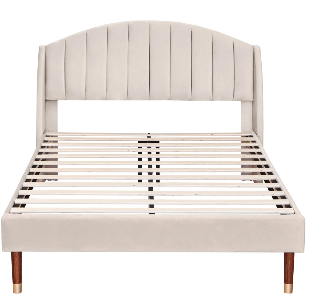 Letto imbottito 140x200 cm in velluto beige con rete