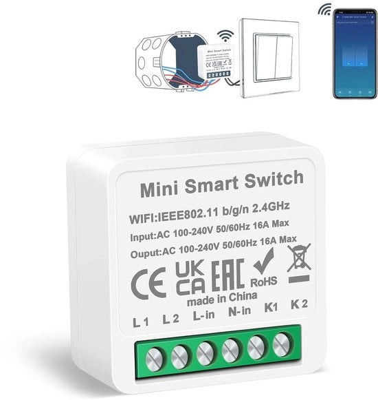 Luce a Wi-Fi - Modulo DIY Mini per Interruttori Tradizionali, Comando Vocale con Alexa e Google Assistant, Richiede Conduttore Neutro