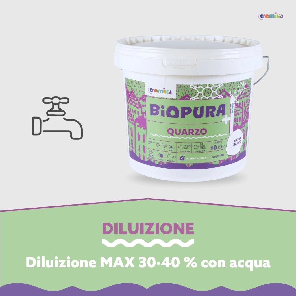 Pittura quarzo antialga interni esterni finitura opaca linea biopura cromika *** formato 10 lt, confezione 1