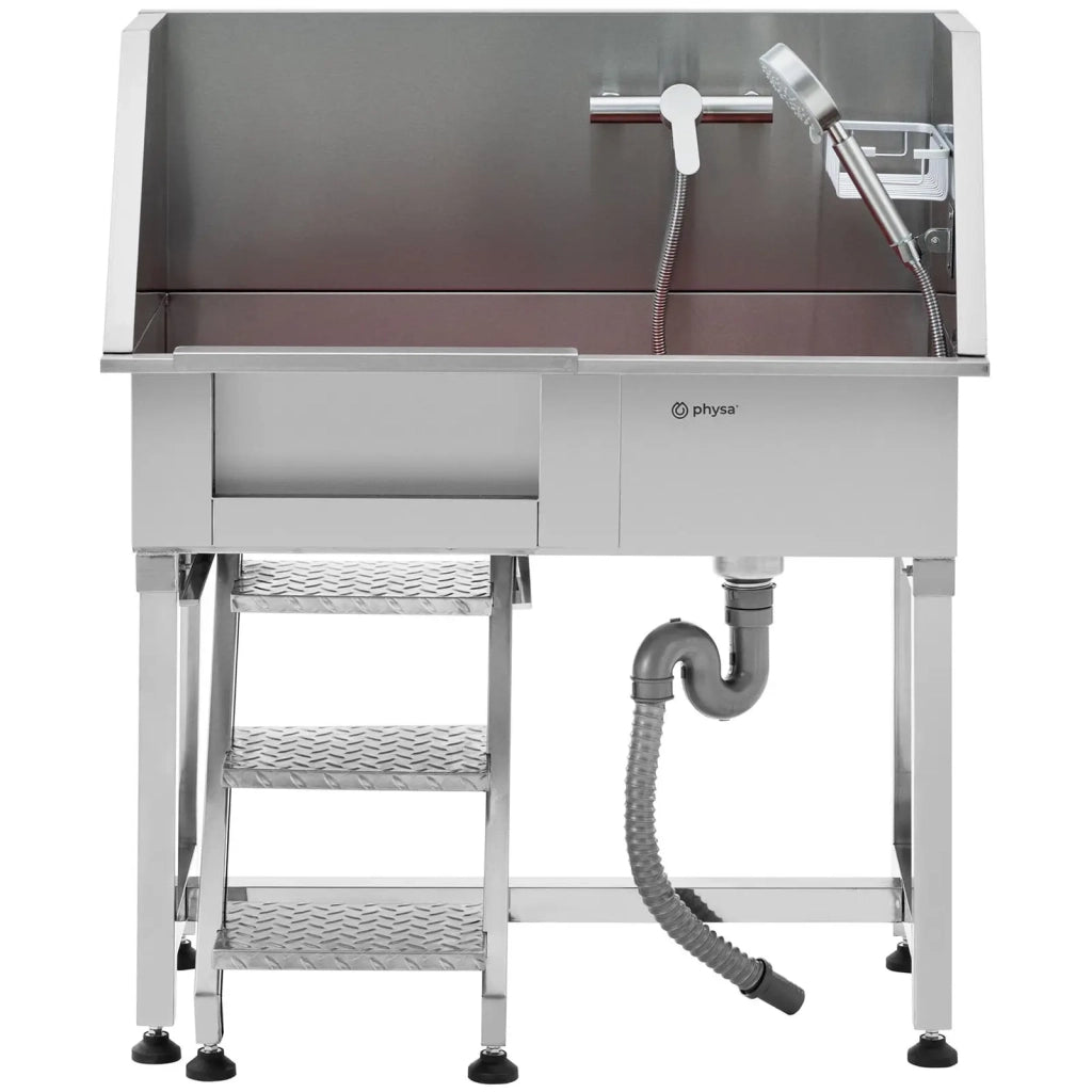 Stazione di lavaggio per cani in acciaio inox fino a 60 kg con gradini in acciaio inox 14_0009948