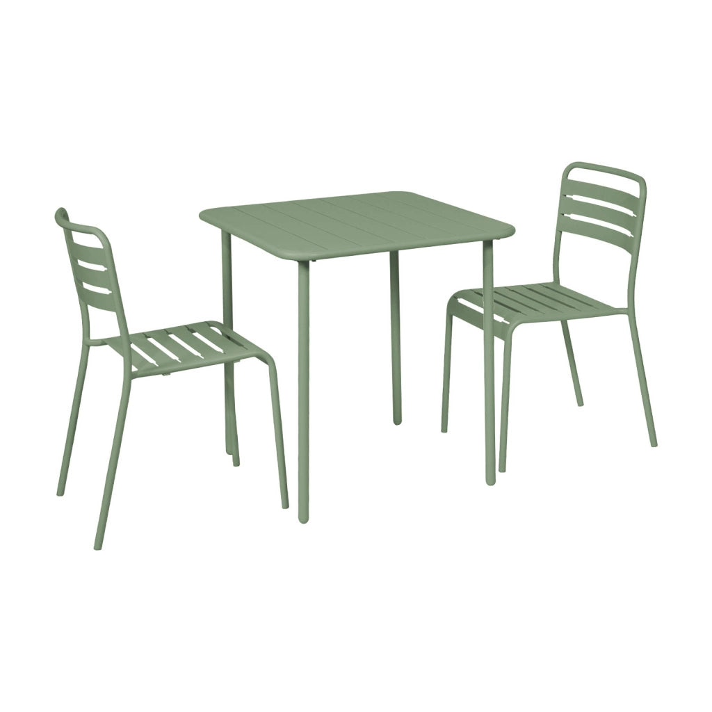 Set tavolo da giardino in acciaio con 2 sedie, 70cm, verde