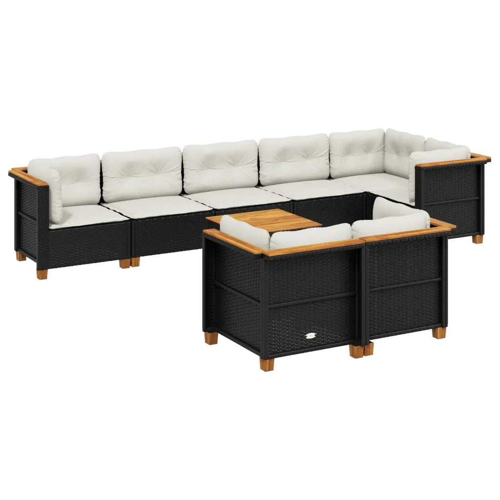 Set Divani da Giardino 9 pz con Cuscini Nero in Polyrattan 3261893