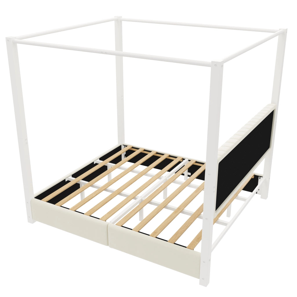 LETTO a baldacchino 180x200 cm in velluto Beige e Bianco