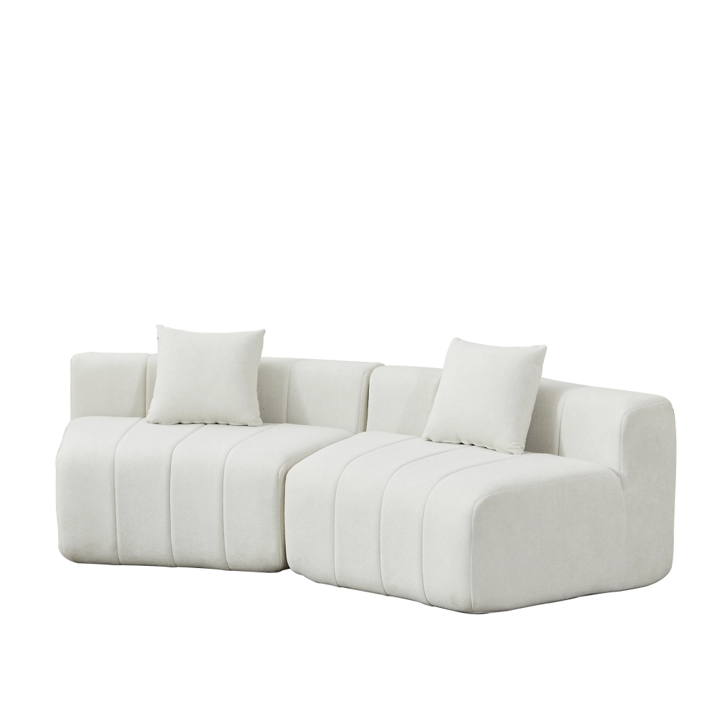 Modulo divano curvo modulare in ciniglia beige con 2 cuscini per seduta confortevole e flessibile