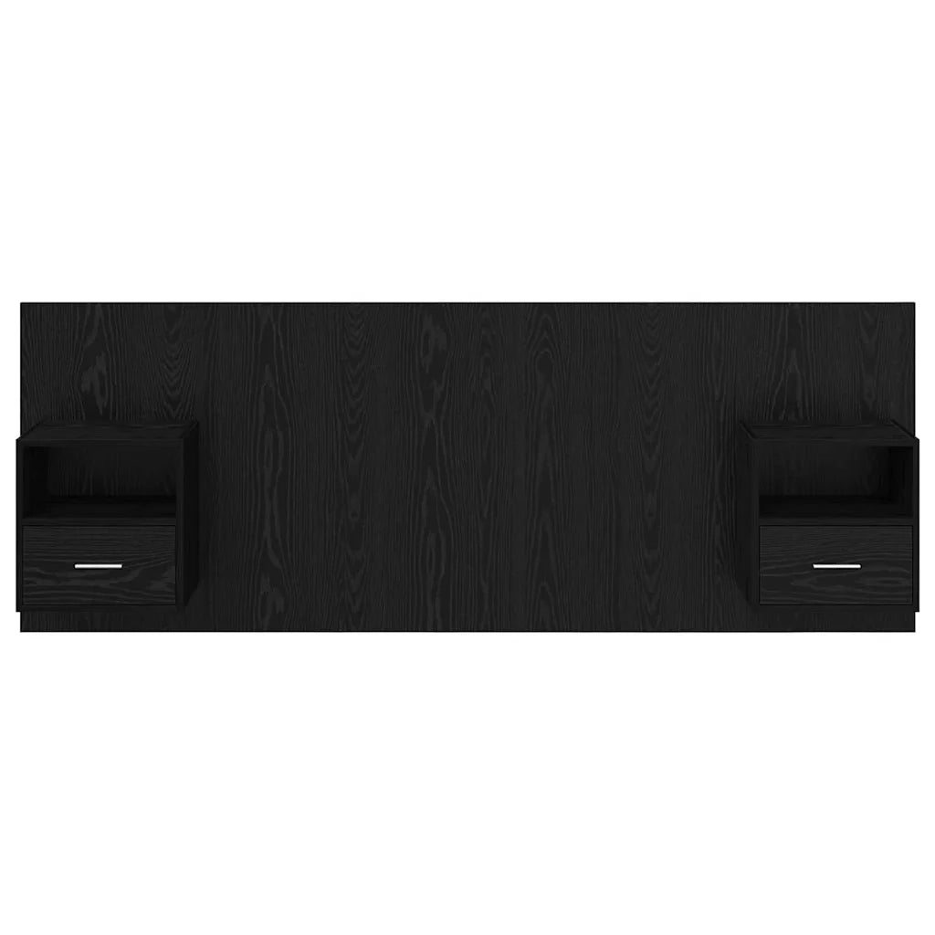 Testata con Comodino 3 pz-Set di 3 Testiera con Contenitore Rovere Nero Legno multistrato 261100