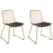 Set di 2 sedie da pranzo in metallo oro con schienale in filo di ferro e cuscini in ecopelle stile elegante glamour
