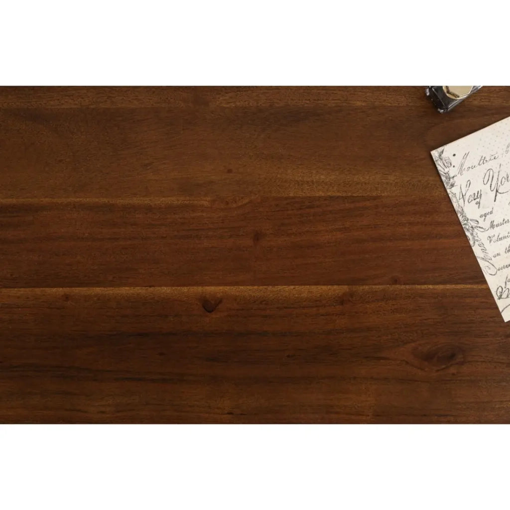 Scrivania retta SKAGEN 120 cm in legno massiccio di acacia verniciato con 2 cassetti e scaffale – Stile Davenport