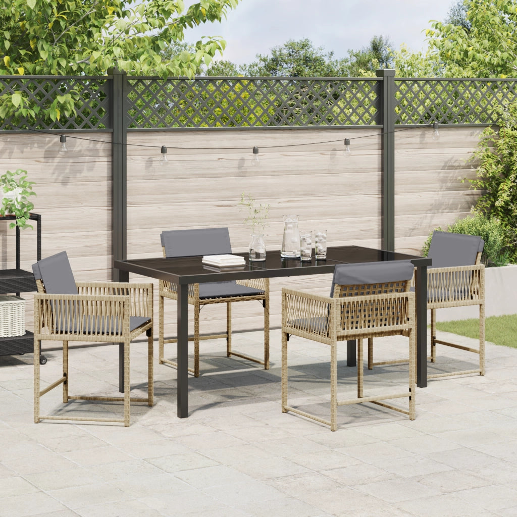 Set da Pranzo da Giardino 5 Pezzi con Cuscini Beige Rattan Polietilene