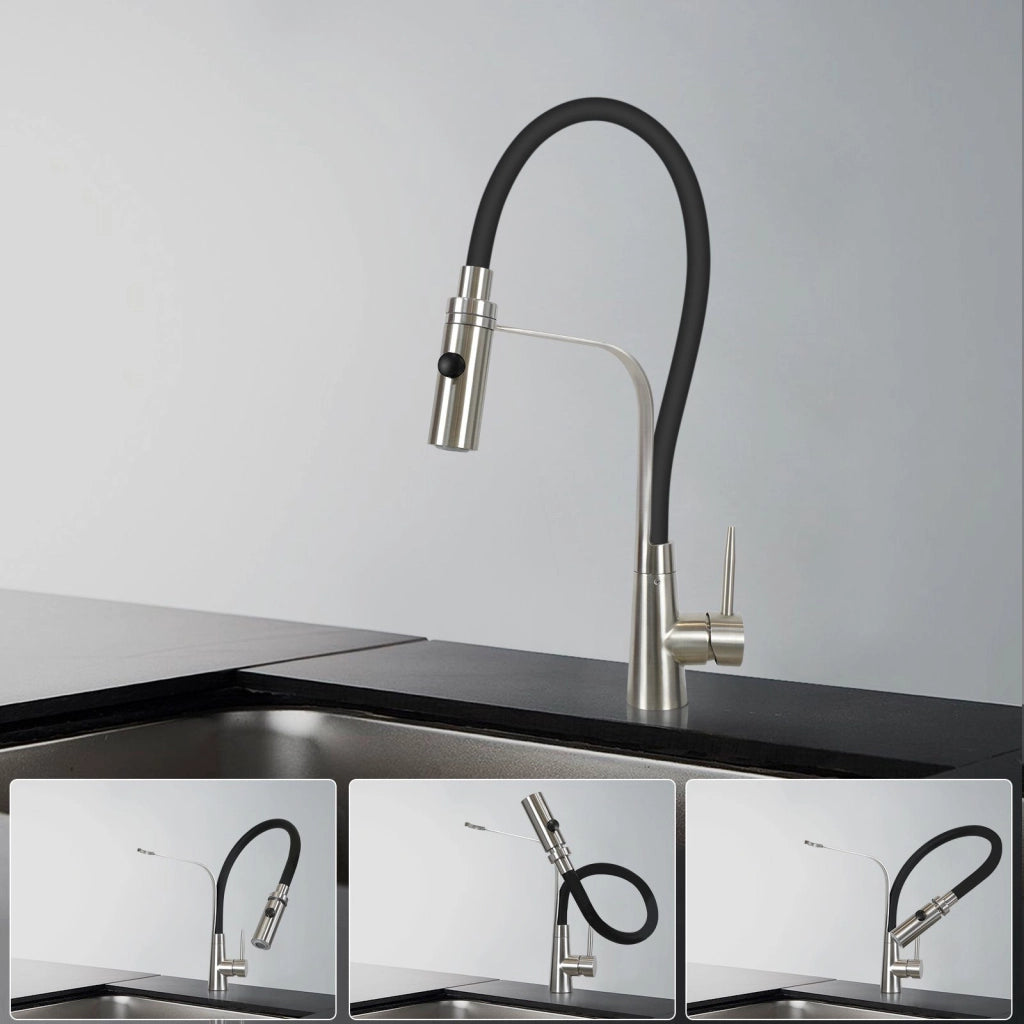 ZMH Rubinetto da cucina nero Rubinetti con doccetta da cucina girevole a 360°