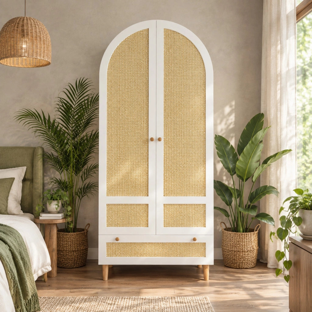 Armadio 80x50x180 cm bianco in MDF, asta appendiabiti e cassetto