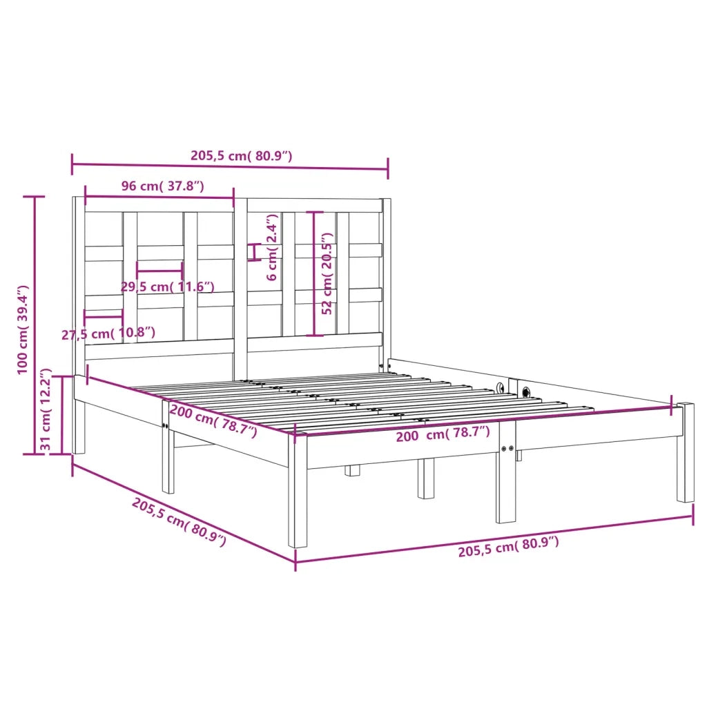 Giroletto-Struttura Letto Bianco in Legno Massello 200x200 cm 701459
