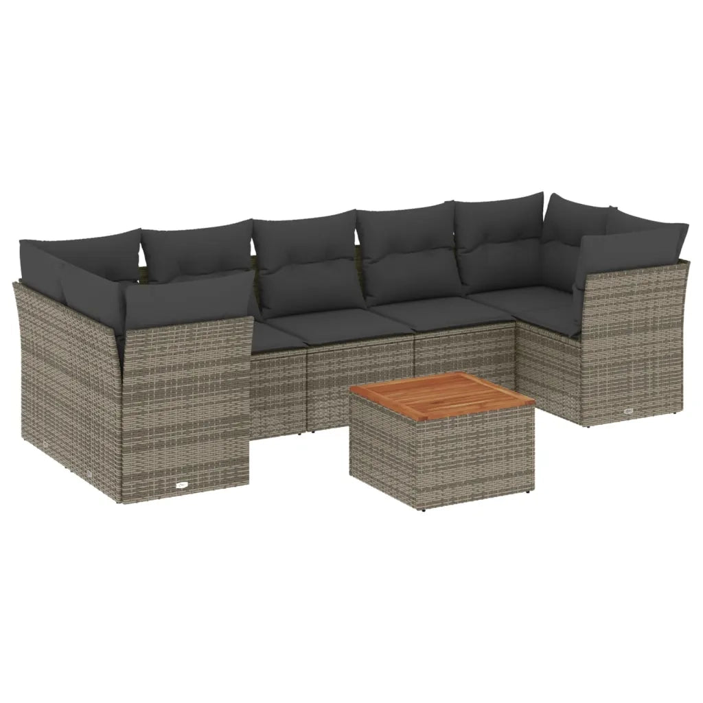 Set Divano da Giardino 8 pz con Cuscini Grigio in Polyrattan