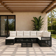 Set Divano da Giardino 9 pz Nero e Bianco Crema polyrattan 3435217
