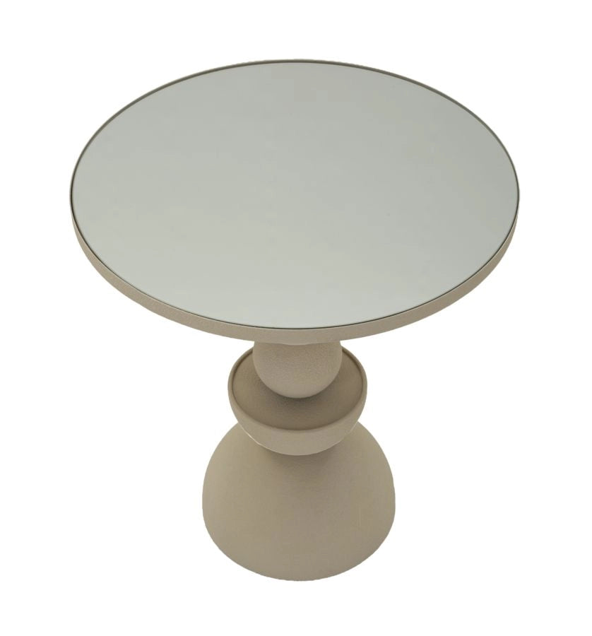 Tavolinetto Dune con Specchio Ø45x49,5 cm in Ferro e Specchio Crema