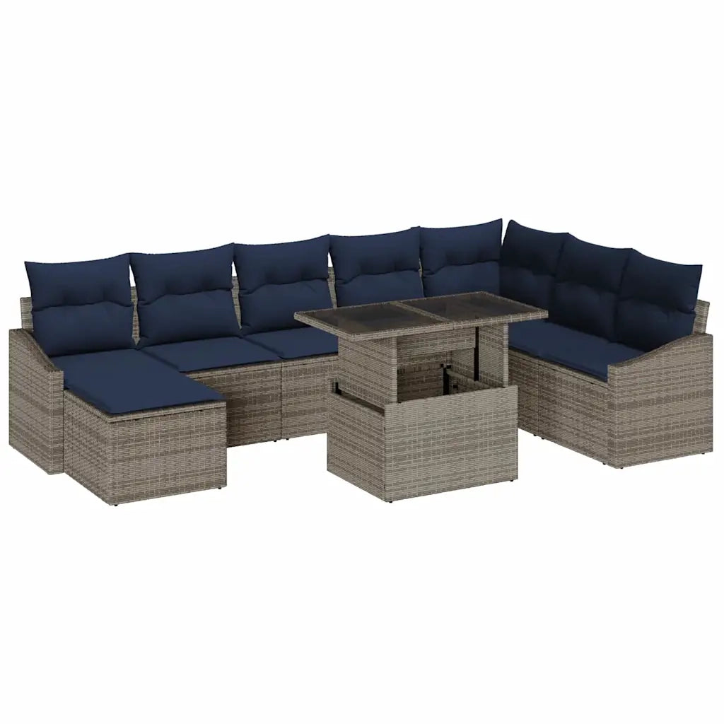 Set Divano da Giardino con cuscino 9 pcs Grigio e Blu Navy 3357798