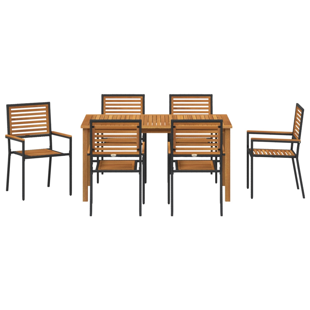 Set da Pranzo da Giardino  7 Pezzi in Polyrattan Nero Acacia