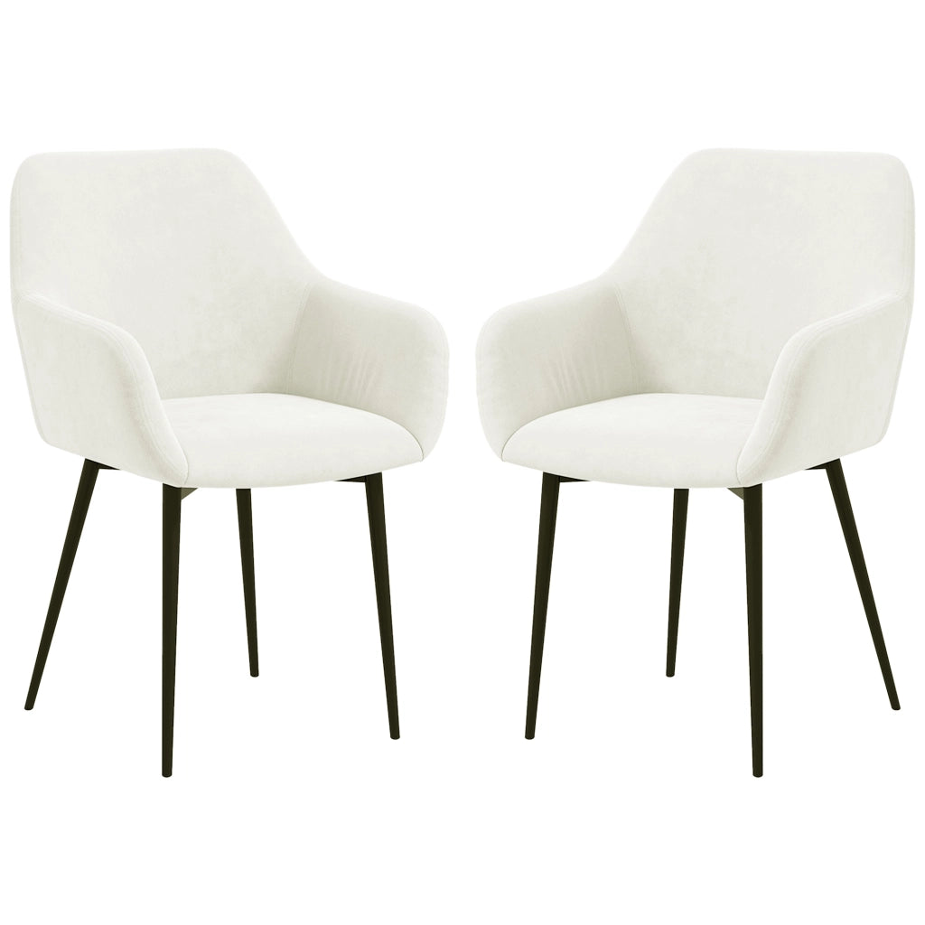 Set Sedie da Pranzo Imbottite con Braccioli ¨C Zephmum ¨C Tessuto Effetto Velluto Crema 54x57x80 cm