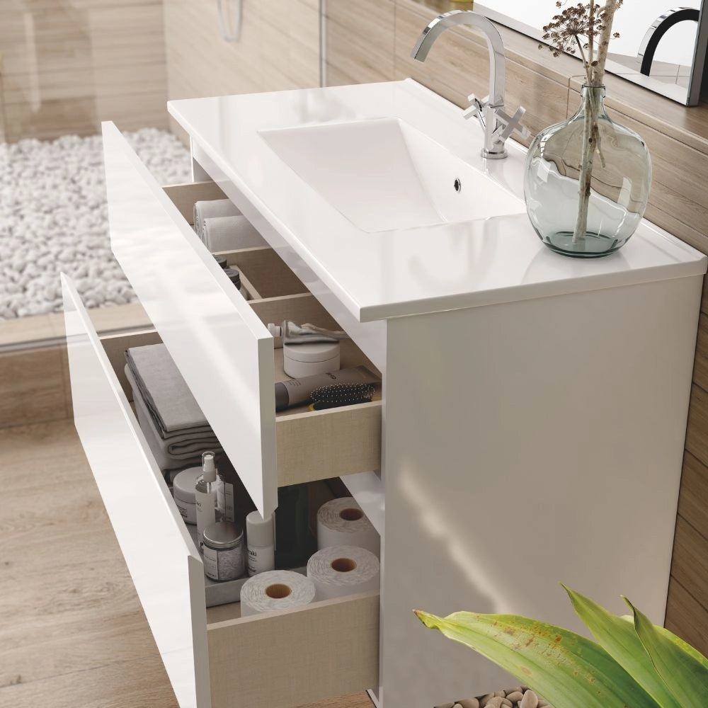 Mobile bagno sospeso Londres con due cassetti 100x45x59 cm colore bianco lucido