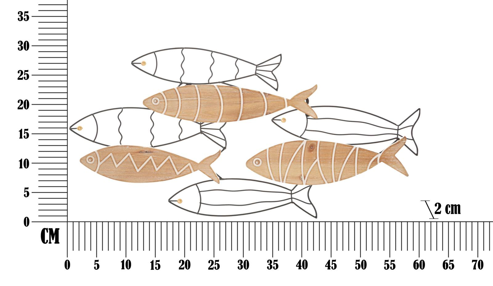 Pannello da Muro Pesce 60x2x30 cm in Ferro