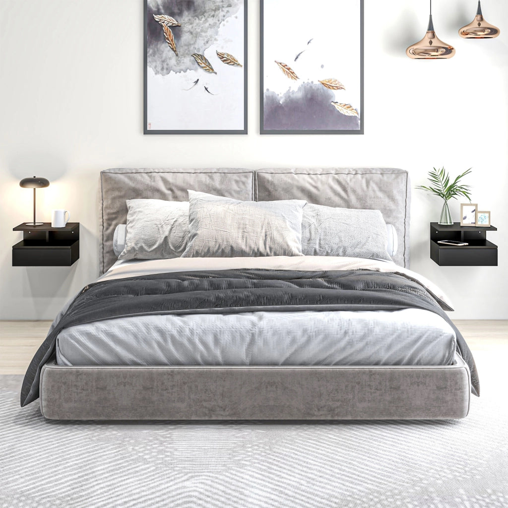 Comodino con cassetto e ripiano aperto ¨C zephmum ¨C 35x32x22,5 cm, nero