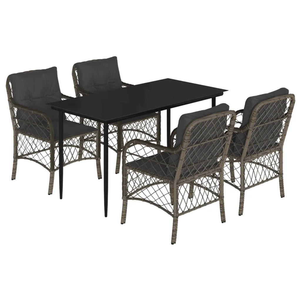 Set da Pranzo da Giardino 5 pz con Cuscini in Polyrattan Grigiocod mxl 88635