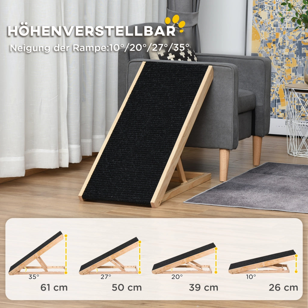 Rampa pieghevole per cani - Xylo - 90cm regolabile 26-61cm antiscivolo nero legno naturale