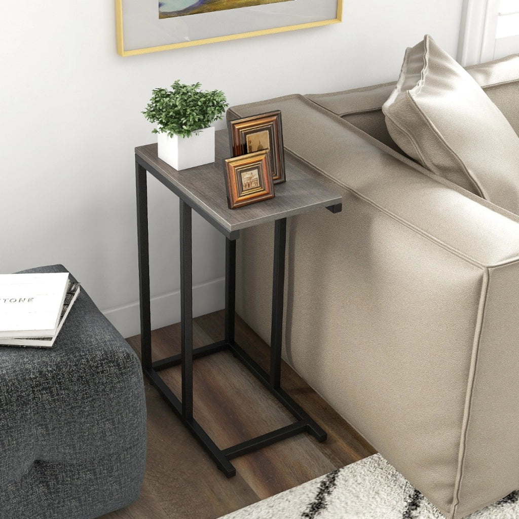 Tavolino a forma di C per divano e letto-Tavolino da soggiorno altezza 64cm con struttura in metallo Grigio