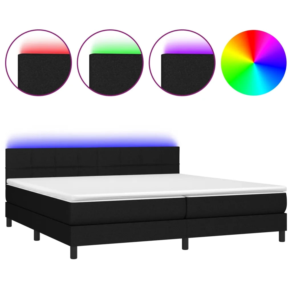 Letto a Molle Materasso e LED Nero 200x200cm in Tessuto cod mxl 62618
