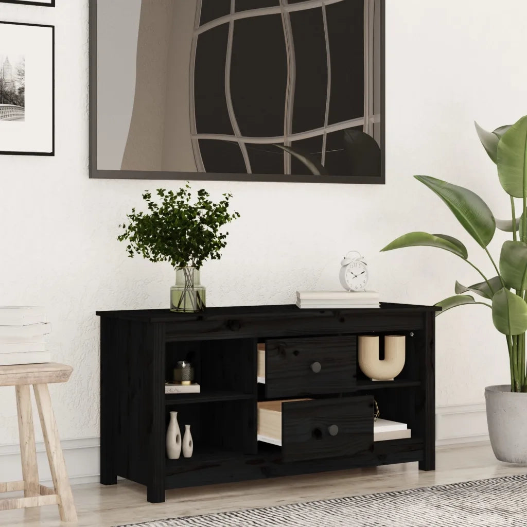 Mobile Porta TV Nero 103x36,5x52 cm in Legno Massello di Pino 814573