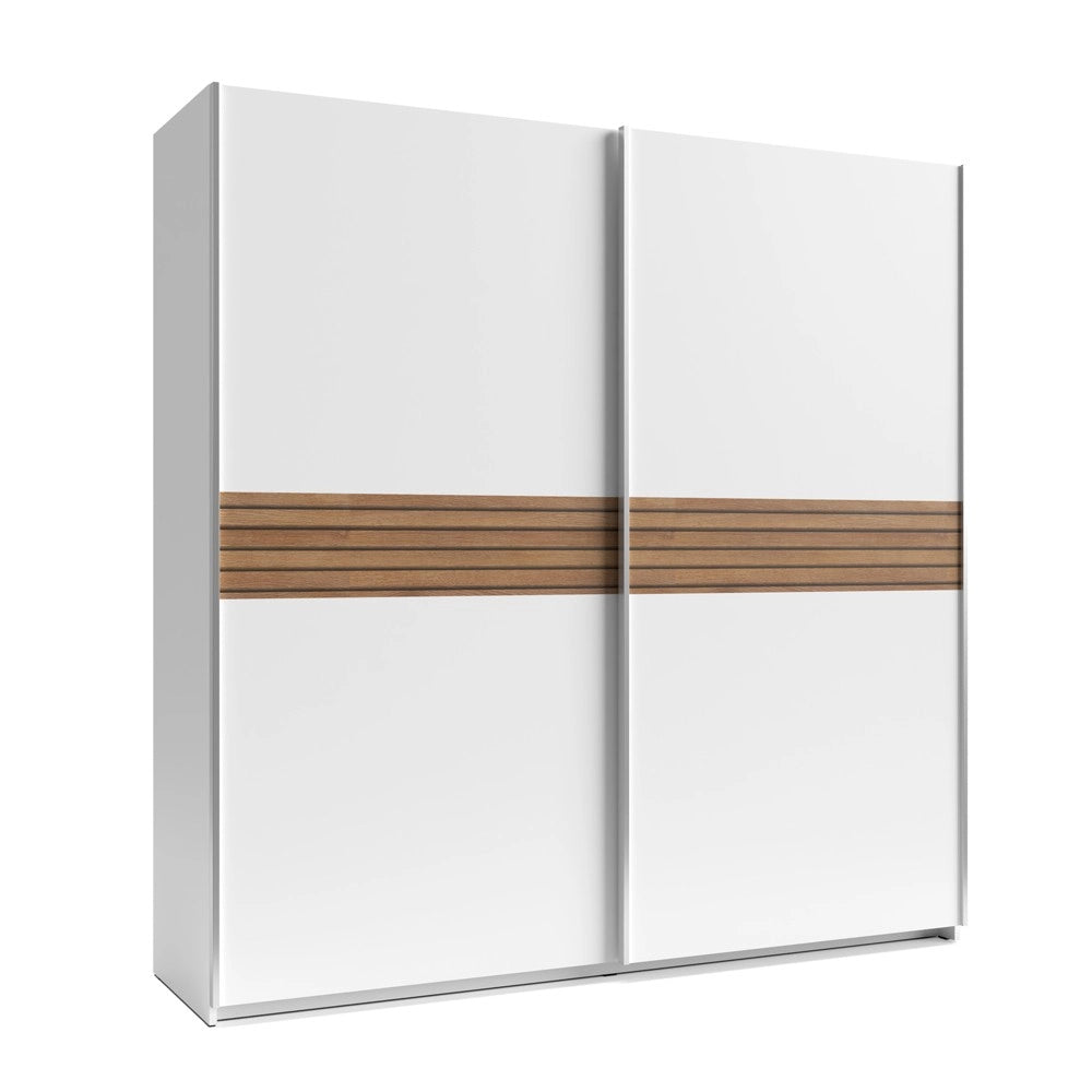 Armadio Metropol 2 ante scorrevoli 200 cm bianco con inserti rovere