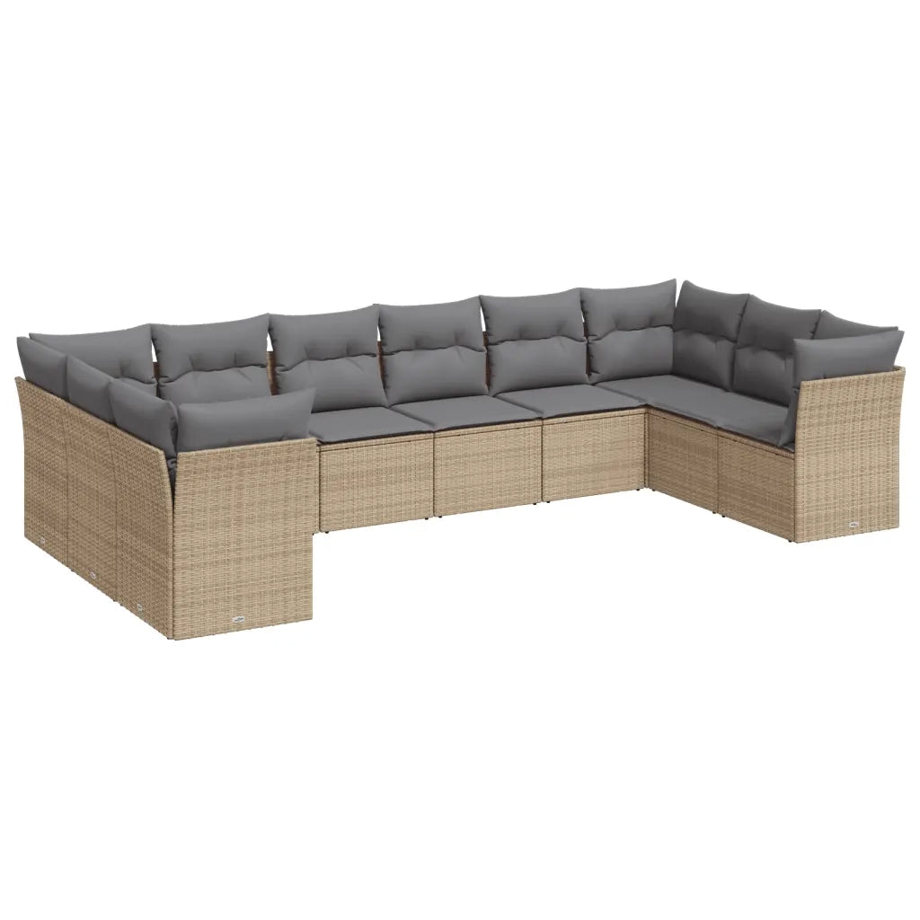 Set Divano da Giardino 10 pz con Cuscini Beige in Polyrattan