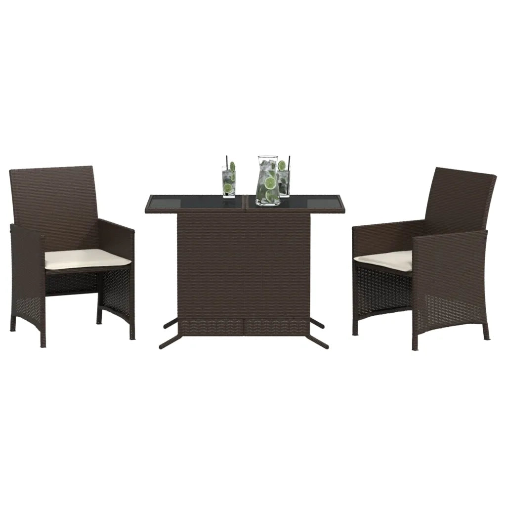 Set BistrÃ² 3 pz con Cuscini Marrone in Polyrattancod mxl 113633