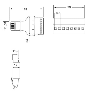 Adattatore da spina 8P8C RJ45 a morsetti a vite