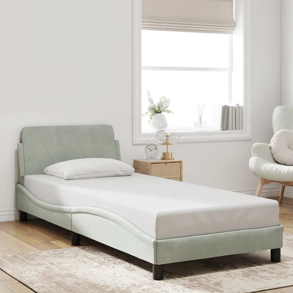 Letto singolo | Letto per adulti | Giroletto Dover Grigio Chiaro 80x200 cm Velluto