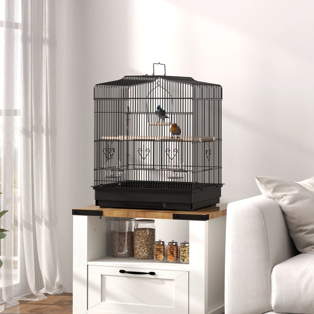 Gabbia per Uccelli 46.5x36x59 cm ¨C zephmum ¨C Nero Acciaio con 2 Mangiatoie