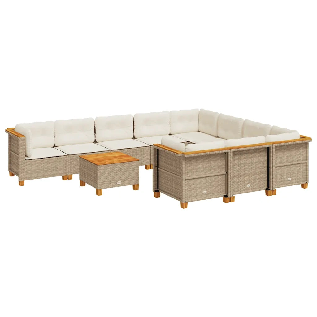 Set Divani da Giardino 11 pz con Cuscini Beige in Polyrattan 3262039