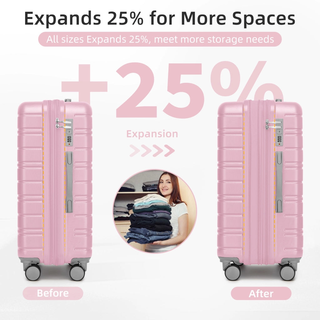 Set di valigie rigide espandibili a 6 pezzi con borsa weekender e beauty case in abs rosa
