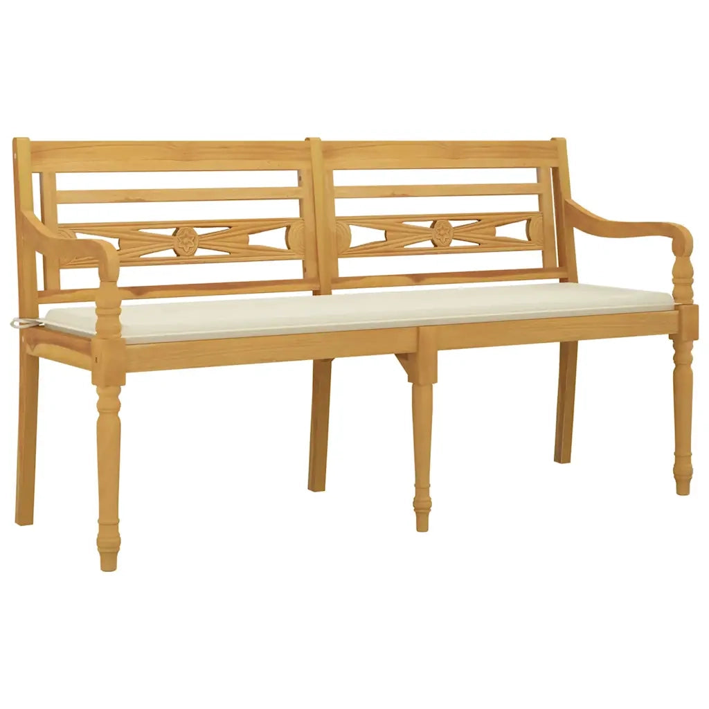 Panchina Batavia con Cuscino Crema 150 cm Legno Massello Teak 3100828